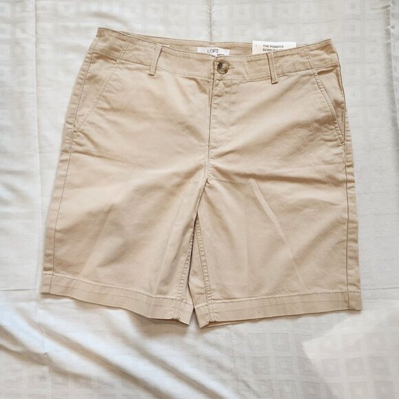 Ann Taylor Loft The Monroe Bermuda Shorts Womens 10 Tan Pockets Stretch New NWT - Picture 1 of 3